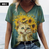 (sólo 50 en Promo!) Camiseta Remera en V Gatos Cat Women's