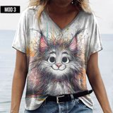 (sólo 50 en Promo!) Camiseta Remera en V Gatos Cat Women's