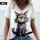 (sólo 50 en Promo!) Camiseta Remera en V Gatos Cat Women's