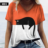 (sólo 50 en Promo!) Camiseta Remera en V Gatos Cat Women's