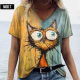 (sólo 50 en Promo!) Camiseta Remera en V Gatos Cat Women's