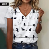 (sólo 50 en Promo!) Camiseta Remera en V Gatos Cat Women's