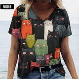 (sólo 50 en Promo!) Camiseta Remera en V Gatos Cat Women's