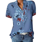 Camisa de mujer con estampado. Blusa de manga corta con cuello en V.