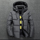 Campera Hombre Plumas Blanca con Capucha Invierno