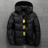 Campera Hombre Plumas Blanca con Capucha Invierno