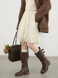 CHIC VEN Korean Women Skirts A Line Loose Casual New High Waist Irregular Lace Half Length Female Skirt Spring Summer 2025