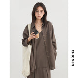 CHIC VEN Women Dress Sets Stripe Shirt Loose Casual Long Sleeve Sunscreen Blouses Camisole V-neck Dresses Spring Autumn 2025