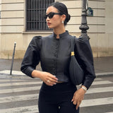 Blusa Satinada Vintage Mujer Manga Larga Estilo Oficina
