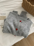Deep Grey Wool Knitted Cardigan For Women In Autumn Winter, Soft And Sticky, Warm, Love Buckle Shoulder Sleeves