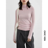 CHIC VEN Women's T-shirt New Multi Color Woman Tees Base Shirt Slim Fit Female Tops Office Ladies Clothing Spring Autumn 2023