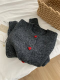 Deep Grey Wool Knitted Cardigan For Women In Autumn Winter, Soft And Sticky, Warm, Love Buckle Shoulder Sleeves