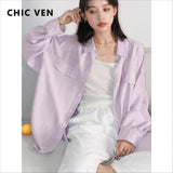 CHIC VEN Women Shirts Solid Single Breasted Long Sleeves Loose Slightly Wrinkled Coat Thin Female Blouses Spring Summer 2025