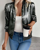 Campera Bomber Mujer Brillo con Cierre Liviana Manga Larga