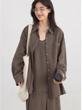 CHIC VEN Women Dress Sets Stripe Shirt Loose Casual Long Sleeve Sunscreen Blouses Camisole V-neck Dresses Spring Autumn 2025