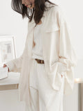 CHIC VEN Women Shirts Solid Single Breasted Long Sleeves Loose Slightly Wrinkled Coat Thin Female Blouses Spring Summer 2025