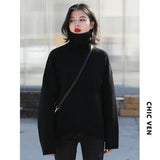 CHIC VEN Fashion Women's Loose Turtleneck Sweaters Warm Solid Pullover Knitwear Basic Female Jumpers Autumn Winter 2025
