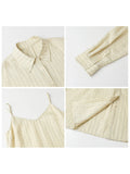 CHIC VEN Women Dress Sets Stripe Shirt Loose Casual Long Sleeve Sunscreen Blouses Camisole V-neck Dresses Spring Autumn 2025
