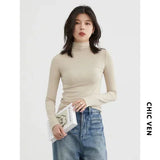 CHIC VEN Women's T-shirt New Multi Color Woman Tees Base Shirt Slim Fit Female Tops Office Ladies Clothing Spring Autumn 2023