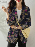 Blazer para mujer, abrigos con estampado retro, ropa de abrigo informal de manga larga con flores