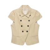 Blazer Mujer Doble Botonadura Manga Corta Entallado Verano