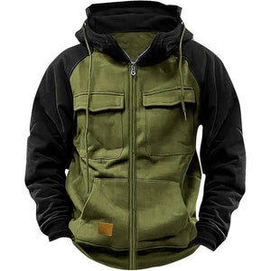 Sudadera con capucha para hombre. Chaqueta con múltiples bolsillos.