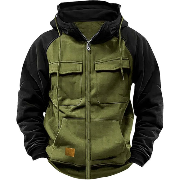 Sudadera con capucha para hombre. Chaqueta con múltiples bolsillos.