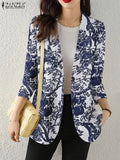 Blazer para mujer, abrigos con estampado retro, ropa de abrigo informal de manga larga con flores