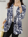 Blazer para mujer, abrigos con estampado retro, ropa de abrigo informal de manga larga con flores