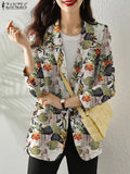 Blazer para mujer, abrigos con estampado retro, ropa de abrigo informal de manga larga con flores