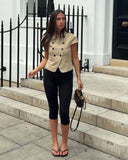 Blazer Mujer Doble Botonadura Manga Corta Entallado Verano