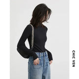 CHIC VEN Women's T-shirt New Multi Color Woman Tees Base Shirt Slim Fit Female Tops Office Ladies Clothing Spring Autumn 2023