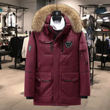 Campera Hombre Plumas con Capucha Cuello Piel Invierno