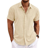 Camisa de lino y algodón holgada informal a la moda para hombre.