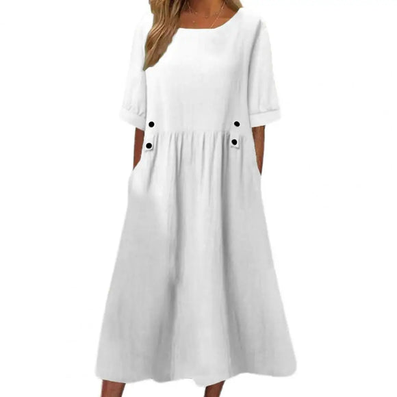 Vestido Suelto Largo con botones decorativos