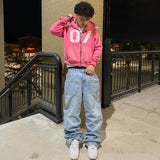 Y2K pants men Baggy Harajuku cherry blossom print pattern jeans Hip Hop streetwear men women gothic Casual wide leg Denim Pants