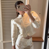 Blusa Satinada Vintage Mujer Manga Larga Estilo Oficina