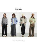 CHIC VEN Women T-Shirts New Multi Color Option Simple Solid Rabbit Embroidery Knitted Cardigan Sweater Autumn Spring 2025