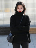CHIC VEN Fashion Women's Loose Turtleneck Sweaters Warm Solid Pullover Knitwear Basic Female Jumpers Autumn Winter 2025