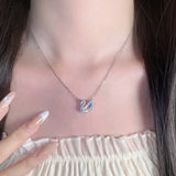 Collar Cisne con Cristal Zircon - Plata y Color