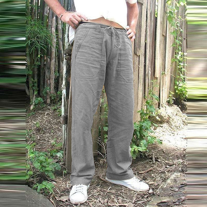 Pantalón de Lino para hombres. Pantalones de pierna ancha. Jogging