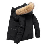 Campera Hombre Plumas con Capucha Cuello Piel Invierno