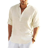 Camisa básica de lino de manga larga para hombre