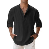 Camisa básica de lino de manga larga para hombre