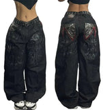 2024 New American Trend Retro Hip-hop Embroidery Pattern Baggy Jeans For Men And Women Y2K Harajuku Gothic Wide Pants Streetwear
