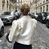 Blusa Satinada Vintage Mujer Manga Larga Estilo Oficina