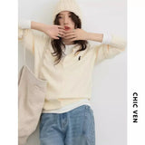 CHIC VEN Women T-Shirts New Multi Color Option Simple Solid Rabbit Embroidery Knitted Cardigan Sweater Autumn Spring 2025
