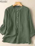 ZANZEA 2025 Spring Summer Blouses Casual Women Shirts Solid Color 3/4 Sleeve Buttons Cotton Linen Blusas Solid Top Casual Tunic