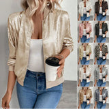 Campera Bomber Mujer Brillo con Cierre Liviana Manga Larga