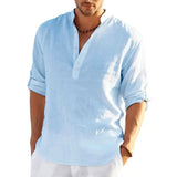 Camisa básica de lino de manga larga para hombre